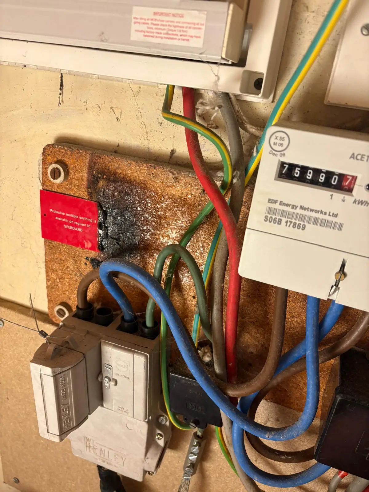 Thermal damage identified on a main supply cable by Bring it Ohm Electrical Solutions